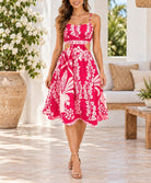 Ladies Cerise Floral Cut Out Detail Dress - StylePhase SA
