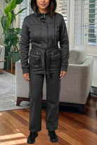 Ladies Charcoal Button Front Hoody Jacket - StylePhase SA