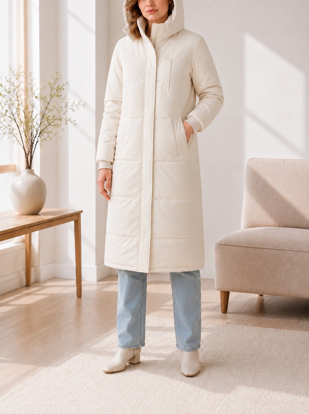 Ladies Cream Button Front Hoody Jacket - StylePhase SA