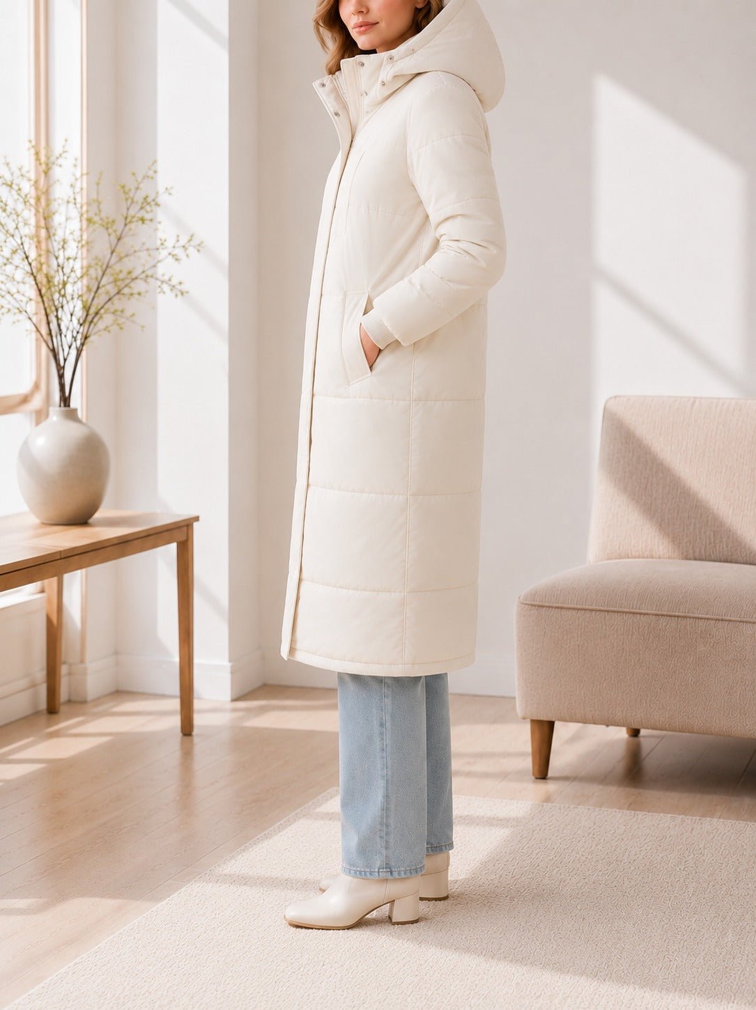 Ladies Cream Button Front Hoody Jacket - StylePhase SA