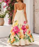 Ladies Cream Floral Deep V-Neck Maxi Dress - StylePhase SA
