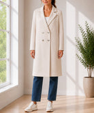 Ladies Cream Longline Double-Breasted Tailored Coat - StylePhase SA