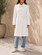 Ladies Cream Pleated Button Detail Melton Coat - StylePhase SA