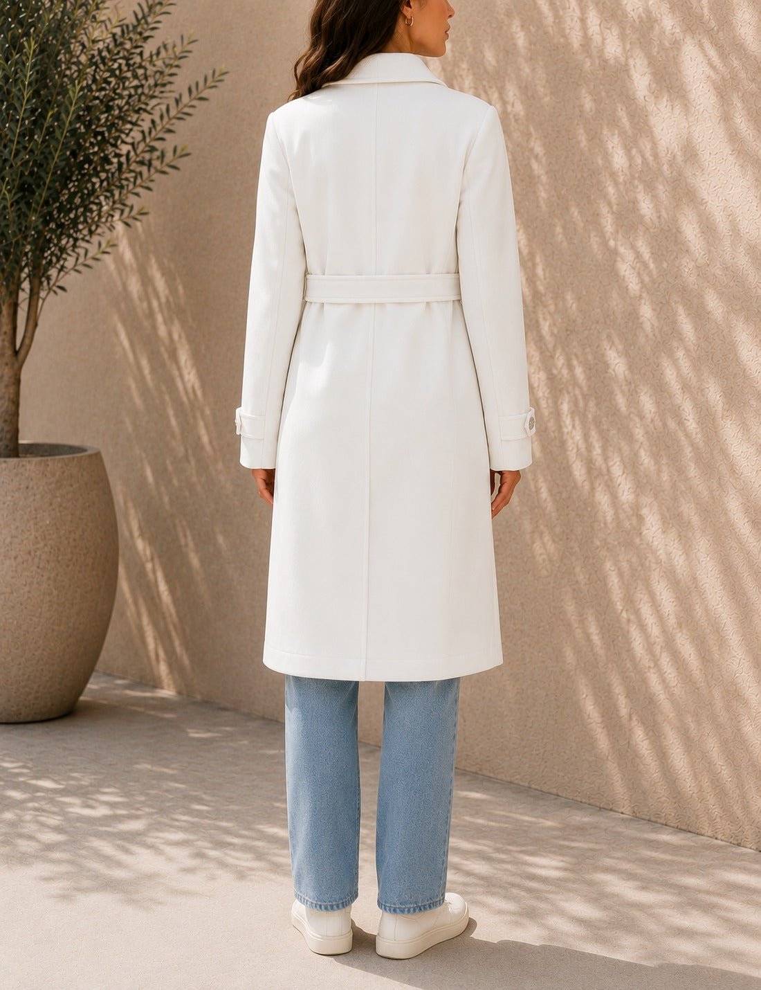 Ladies Cream Pleated Button Detail Melton Coat - StylePhase SA