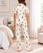 Ladies Cream Strawberry Printed Satin Pyjama Set - StylePhase SA