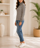 Ladies Cream Stripe Turtle Neck Jersey - StylePhase SA