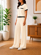 Ladies Cream White Two-Piece Knitwear Jersey Set - StylePhase SA