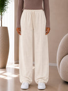 Ladies Cream Wide Leg Drawstring Sweatpants - StylePhase SA