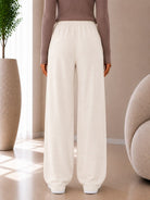 Ladies Cream Wide Leg Drawstring Sweatpants - StylePhase SA