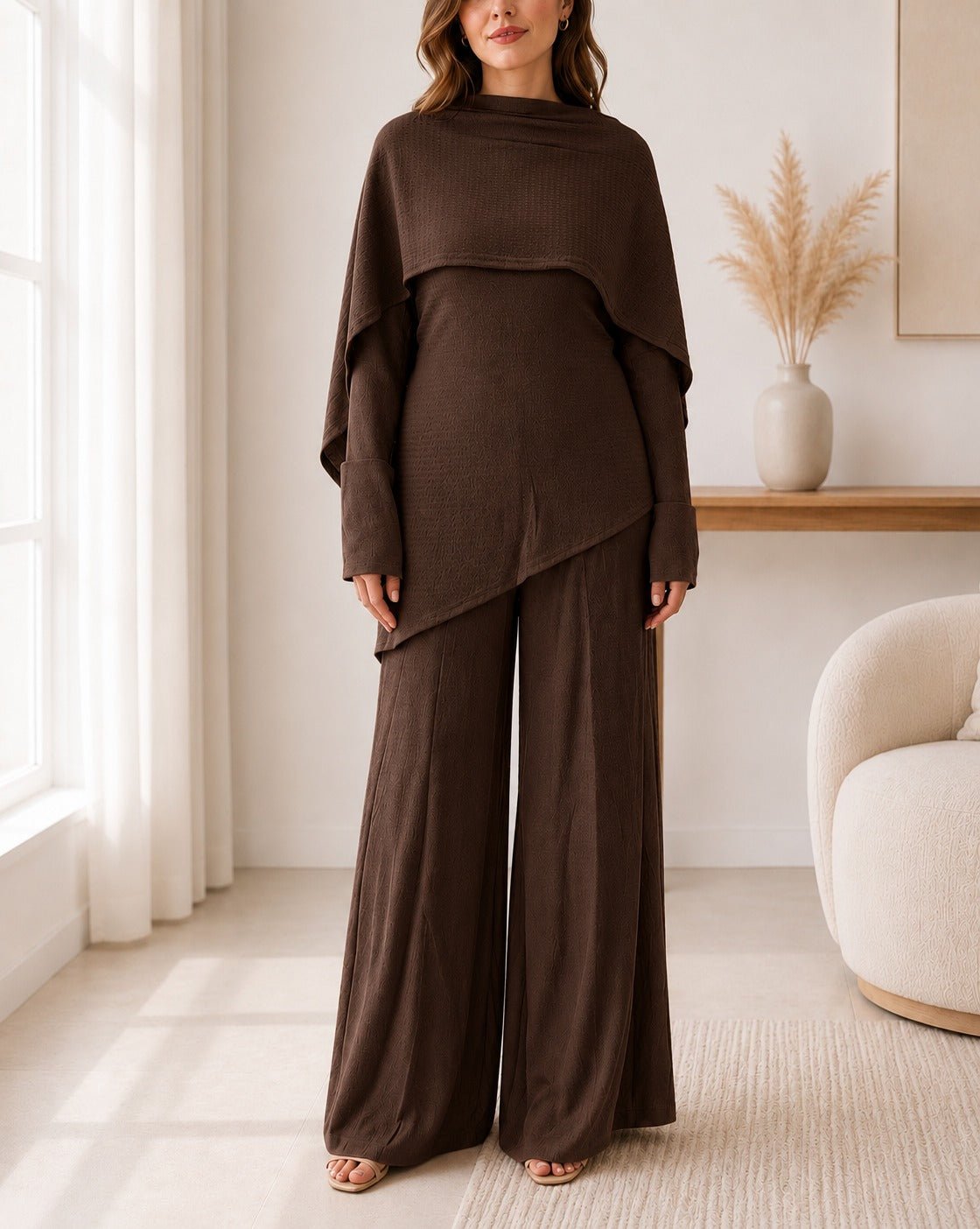 Ladies Dark Brown New Feeling Modest Three Piece Set - StylePhase SA
