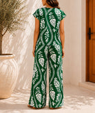Ladies Dark Green Botanical Print Two Piece Set - StylePhase SA