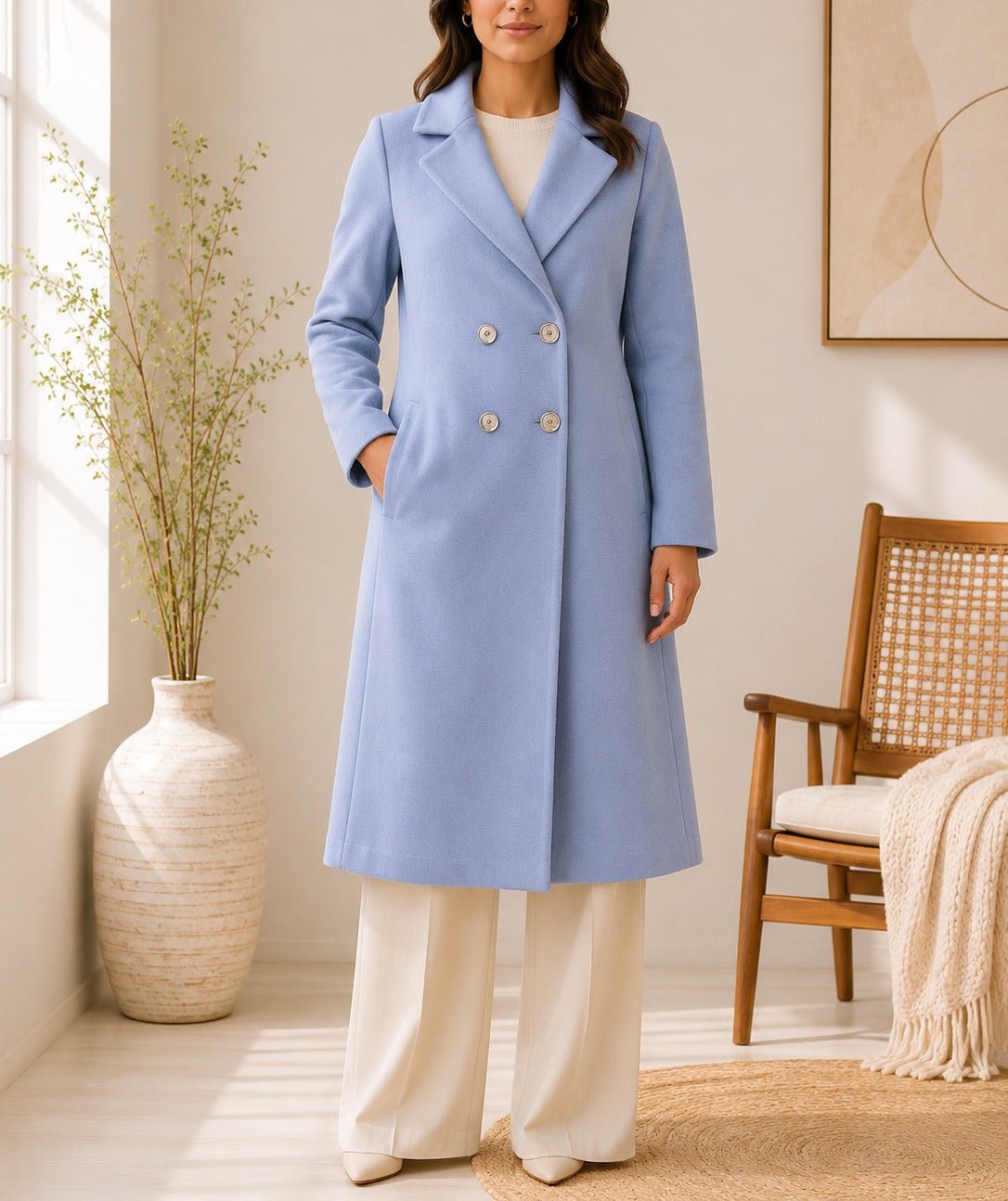Ladies Double Breast Melton Coat -Baby Blue - StylePhase SA