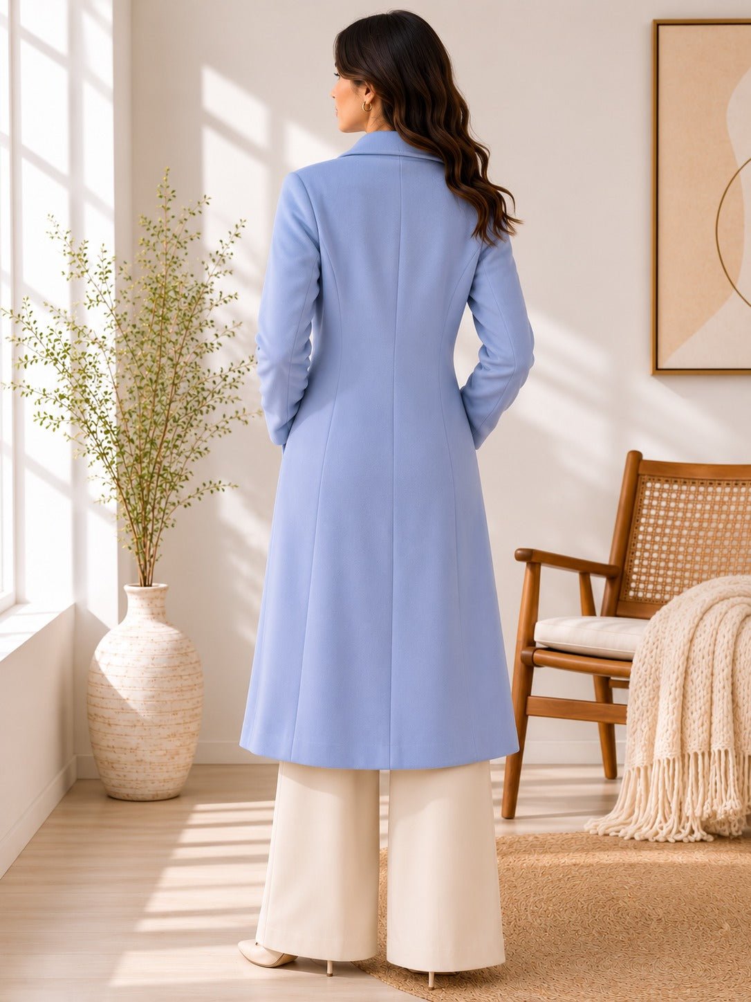 Ladies Double Breast Melton Coat -Baby Blue - StylePhase SA
