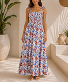 Ladies Floral Blue Tie Shoulder Dress - StylePhase SA