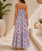 Ladies Floral Blue Tie Shoulder Dress - StylePhase SA
