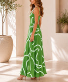 Ladies Green And White A-Line Cami Maxi Dress - StylePhase SA