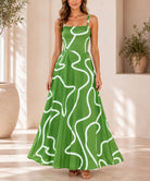 Ladies Green And White A-Line Cami Maxi Dress - StylePhase SA