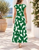 Ladies Green And White Cap Sleeve Maxi Dress - StylePhase SA