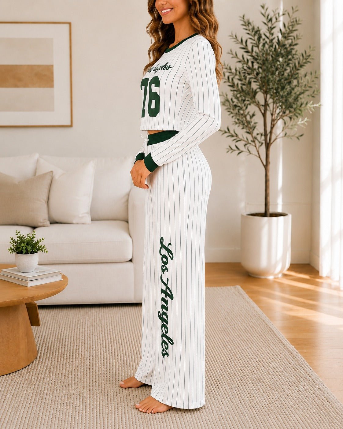 Ladies Green Baseball Printed Two Piece Set- New Feeling - StylePhase SA