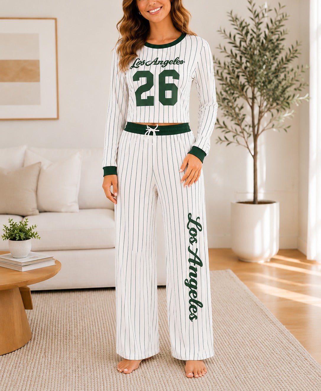 Ladies Green Baseball Printed Two Piece Set- New Feeling - StylePhase SA