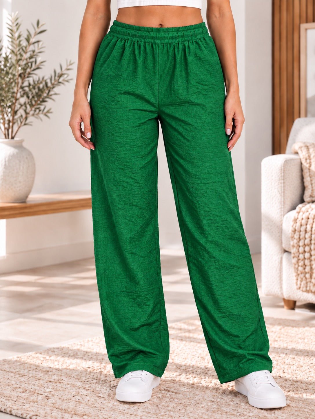 Ladies Green Elastic Waist Pants - StylePhase SA