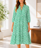 Ladies Green Leaf Print Tier Dress - StylePhase SA