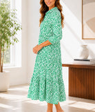 Ladies Green Leaf Print Tier Dress - StylePhase SA