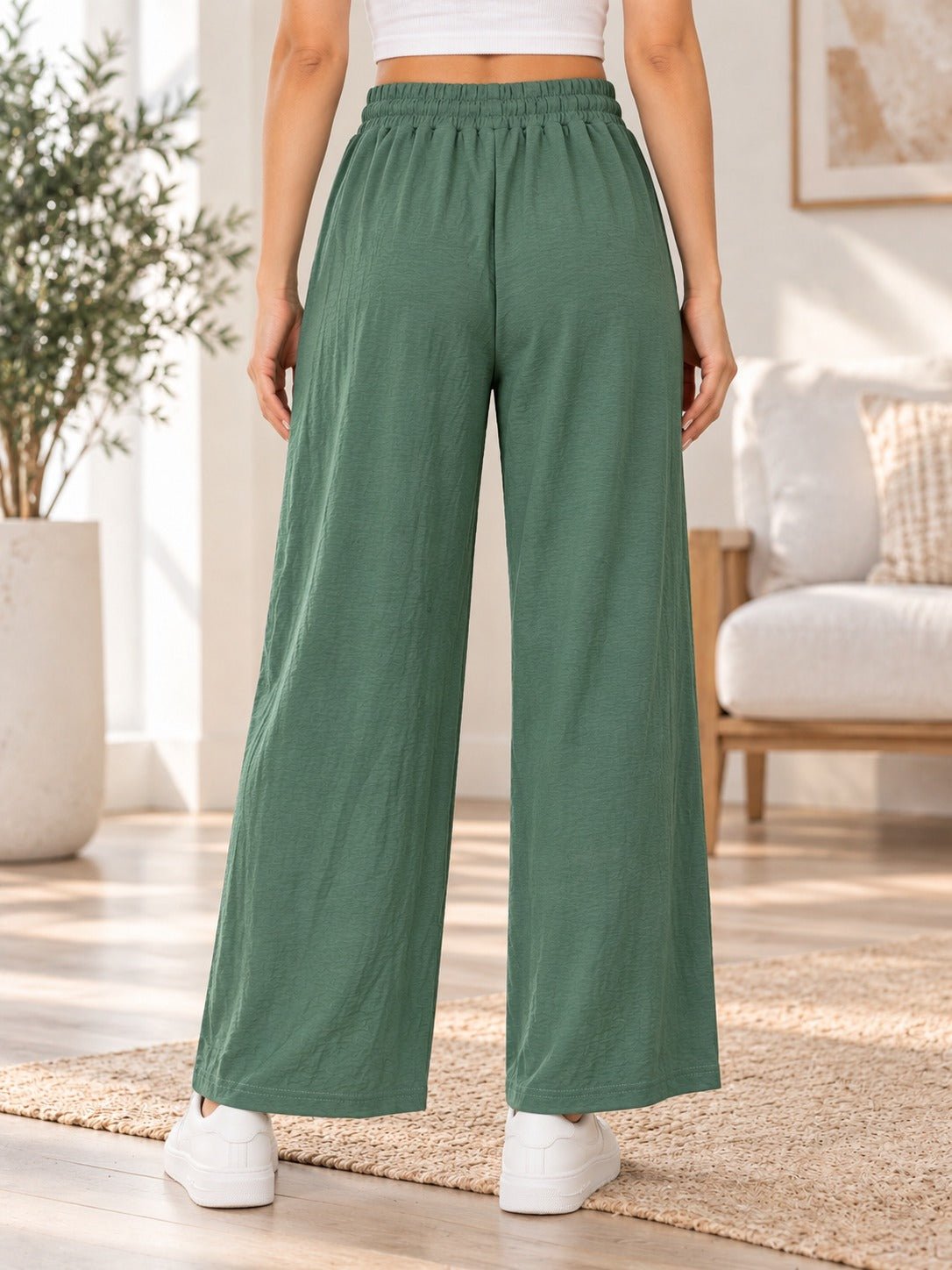 Ladies Green Wide Leg Drawstring Pocket Pants - StylePhase SA