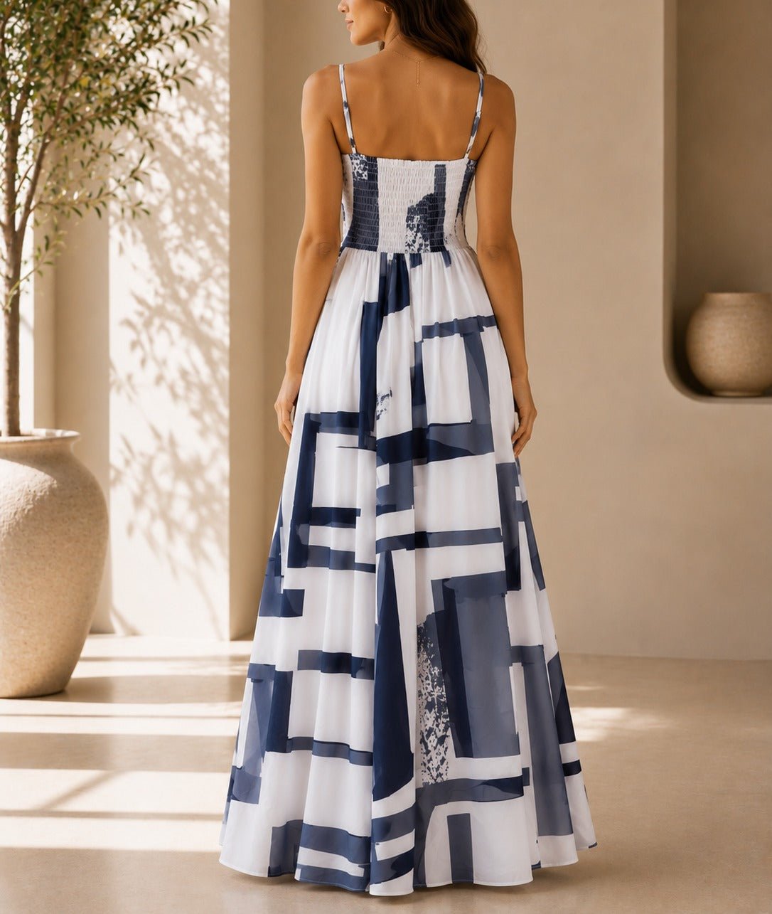 Ladies Grey And White Strappy Maxi Dress - StylePhase SA