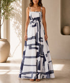 Ladies Grey And White Strappy Maxi Dress - StylePhase SA
