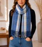Ladies Grey Blue Stripe Winter Scarf - StylePhase SA