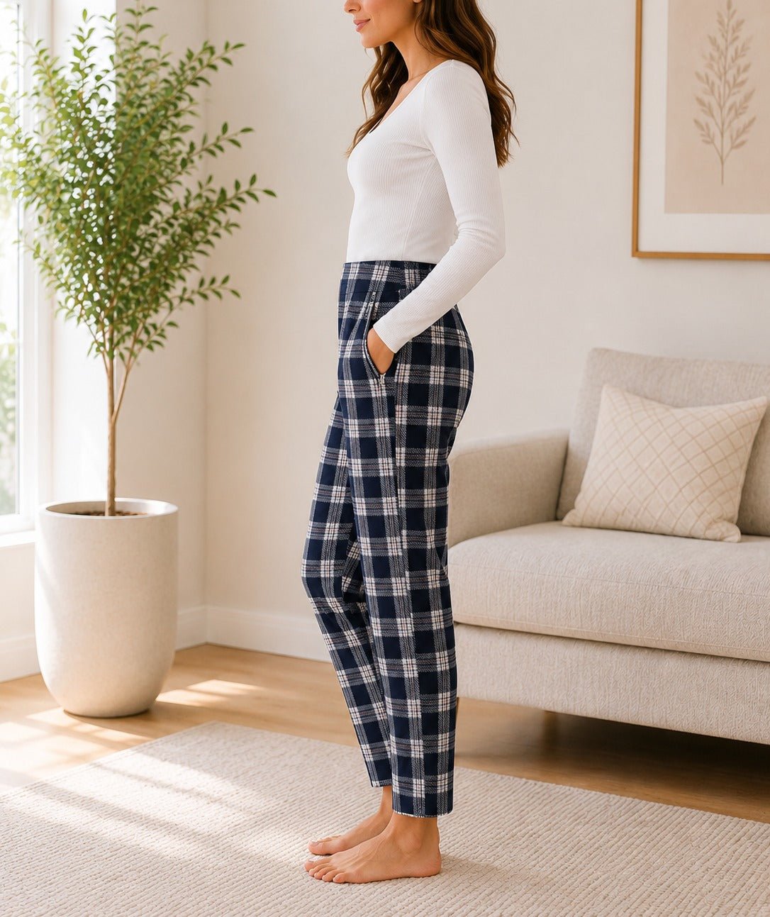 Ladies Grey Check Zip Pocket Pants - StylePhase SA
