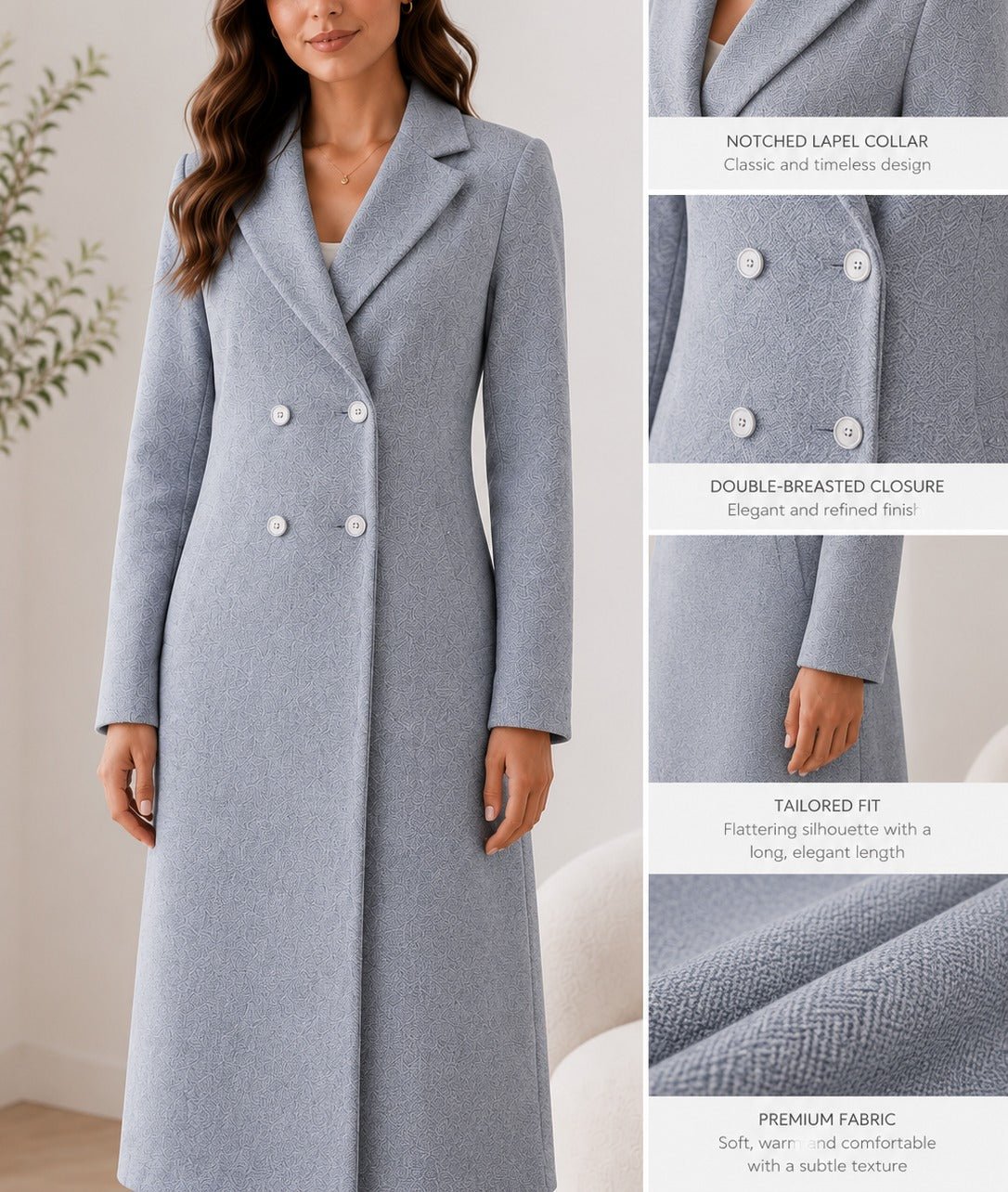 Ladies Grey Double Breast Melton Coat - StylePhase SA
