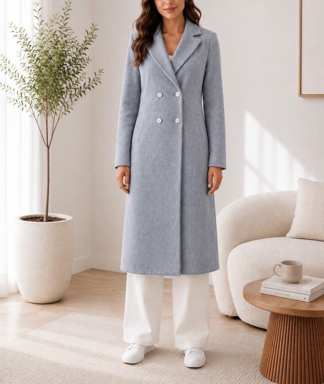 Ladies Grey Double Breast Melton Coat - StylePhase SA