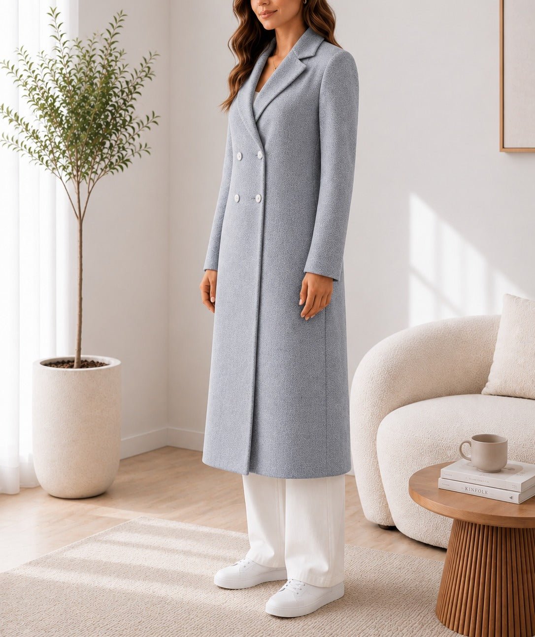 Ladies Grey Double Breast Melton Coat - StylePhase SA
