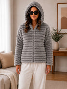 Ladies Grey Faux Fur Hoody Zip Jacket - StylePhase SA