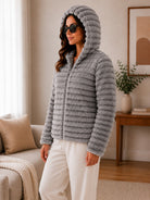Ladies Grey Faux Fur Hoody Zip Jacket - StylePhase SA