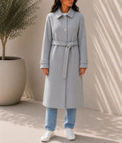 Ladies Grey Pleated Button Detail Melton Coat - StylePhase SA