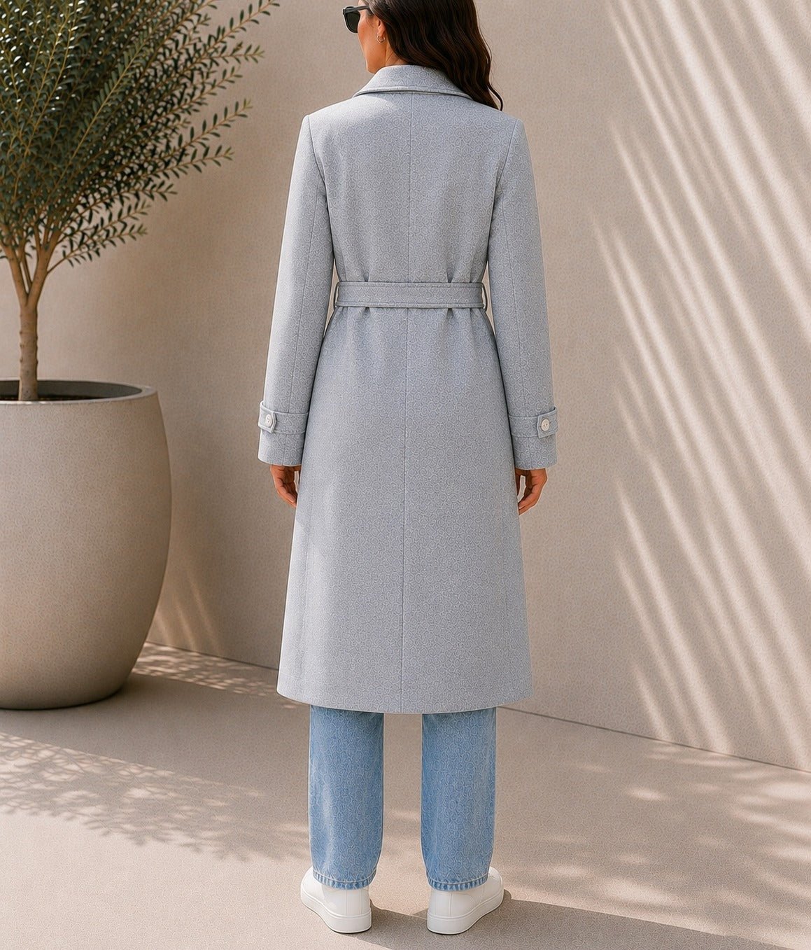 Ladies Grey Pleated Button Detail Melton Coat - StylePhase SA