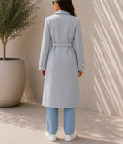 Ladies Grey Pleated Button Detail Melton Coat - StylePhase SA
