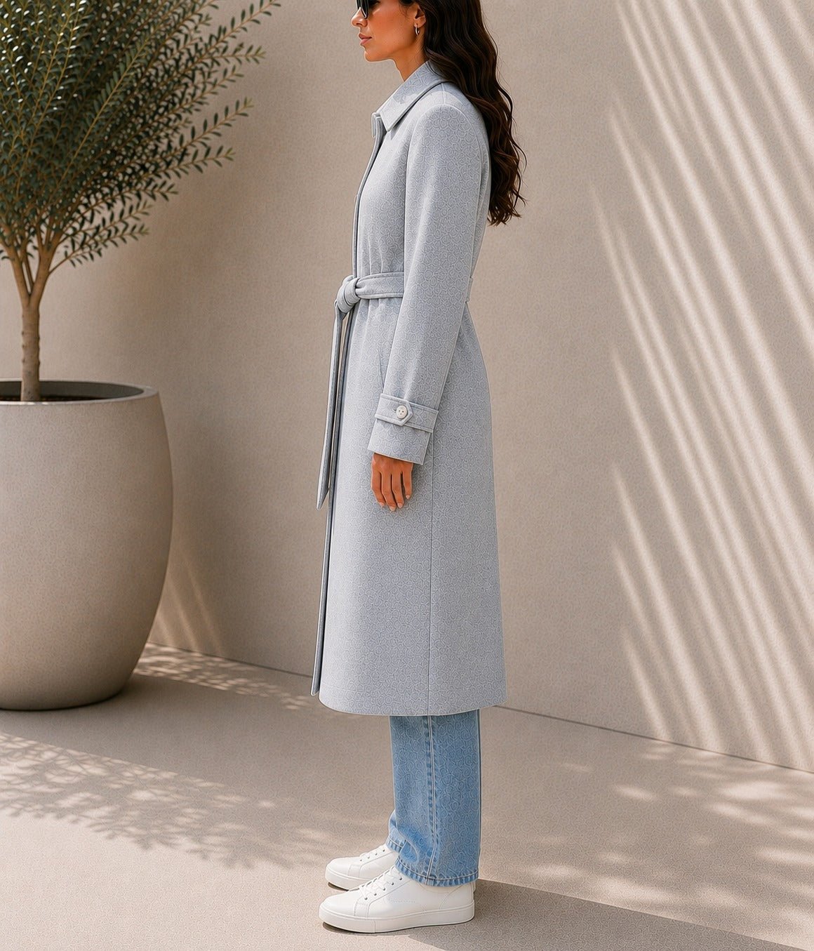 Ladies Grey Pleated Button Detail Melton Coat - StylePhase SA