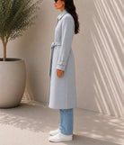 Ladies Grey Pleated Button Detail Melton Coat - StylePhase SA