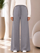 Ladies Grey Ribbed Knit Wide Leg Pants - StylePhase SA