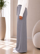 Ladies Grey Ribbed Knit Wide Leg Pants - StylePhase SA