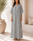 Ladies Grey Stripe Kaftan Maxi Dress - StylePhase SA