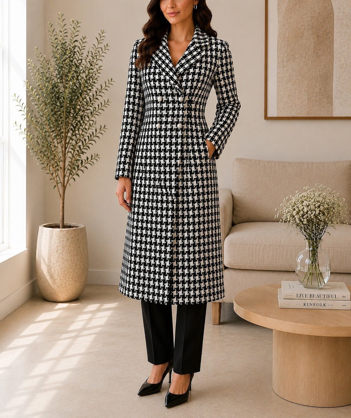 Ladies Houndstooth Double Breast Coat - StylePhase SA