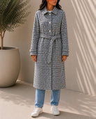 Ladies Houndstooth Pleated Button Detail Melton Coat - StylePhase SA