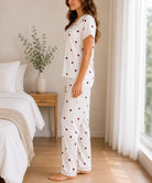 Ladies Lace Trim V-Neck Heart Print Pyjama Set - StylePhase SA