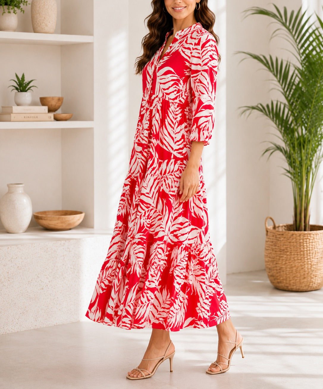 Ladies Leaf Print Tier Dress - StylePhase SA