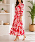 Ladies Leaf Print Tier Dress - StylePhase SA